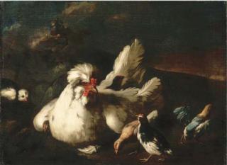 Franz Werner von Tamm - A hen and chicks in a landscape