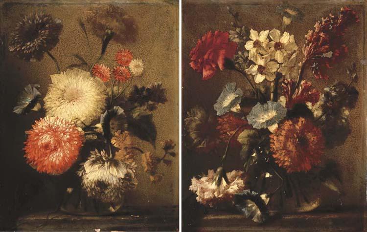 Franz Werner Von Tamm - Mixed flowers in a glass vase on a stone ledge; and Mixed flowers in a glass vase on a stone ledge