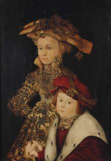 Franz Wolfgang Rohrich - Portrait Of A Lady And Her Son, Three-Quarter-Length, In A Gold Embroidered Dress And A Red Velvet Fur Lined Coat, Traditionally Identified As Sibyl Of Cleves And Her Son