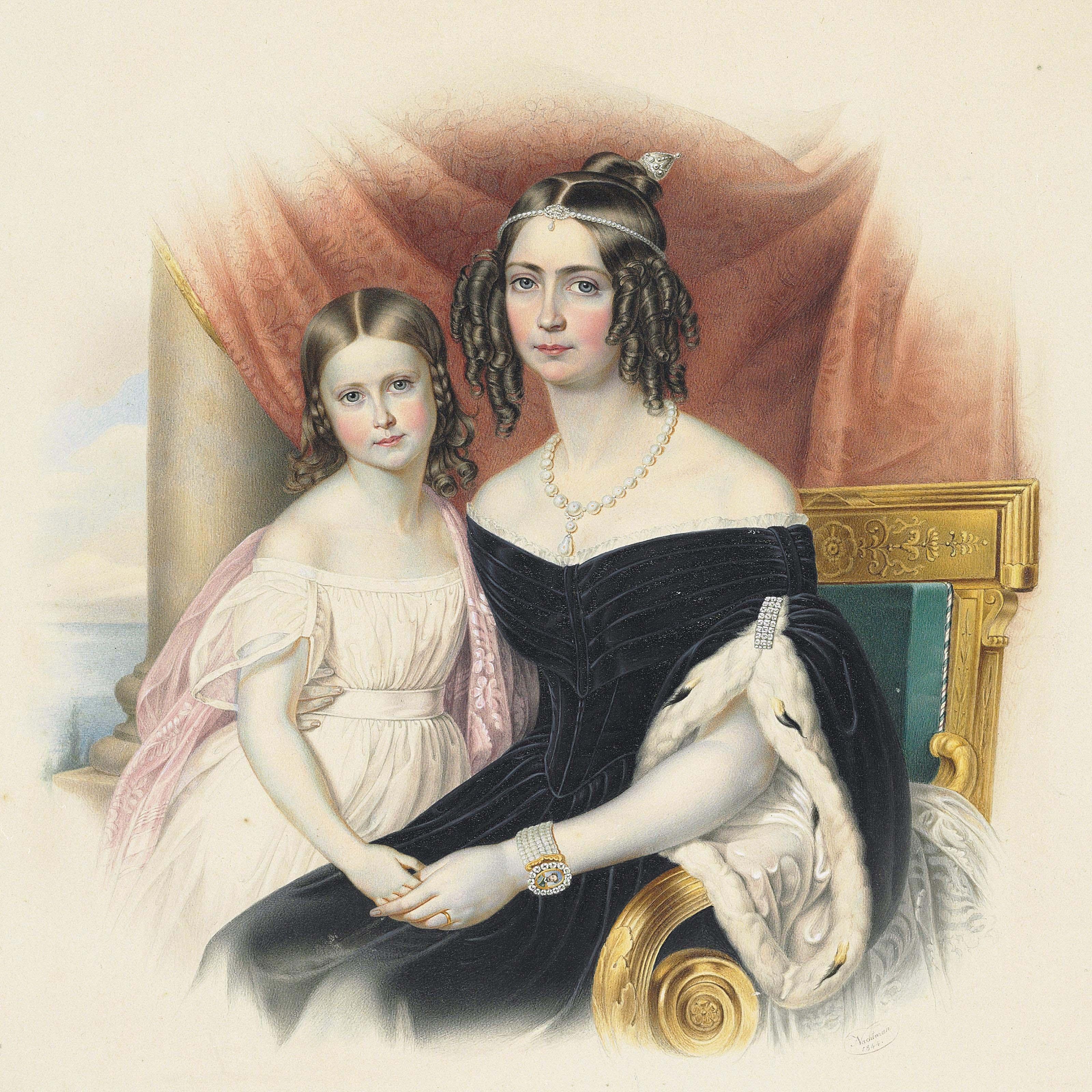 Franz Xaver Nachtmann - Portrait of Empress Amélie-Auguste-Eugenie of Brazil with her daughter Marie-Amélie-Auguste
