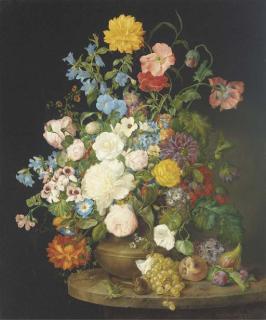Franz Xaver Petter - A Vase of Camelias, Pansies, Dahlias, Roses And Poppies