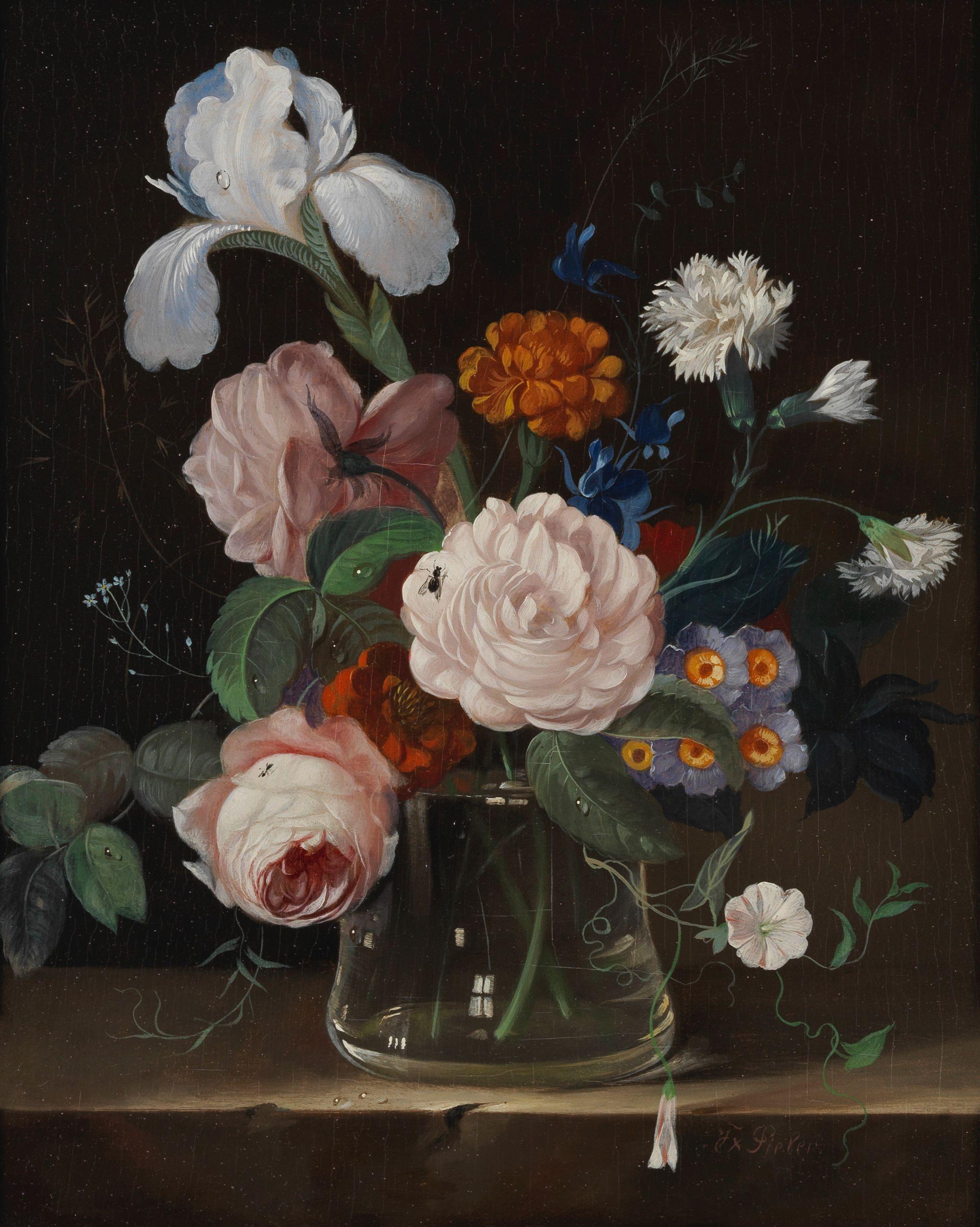 Franz Xaver Pieler - Still life of flowers, a pair