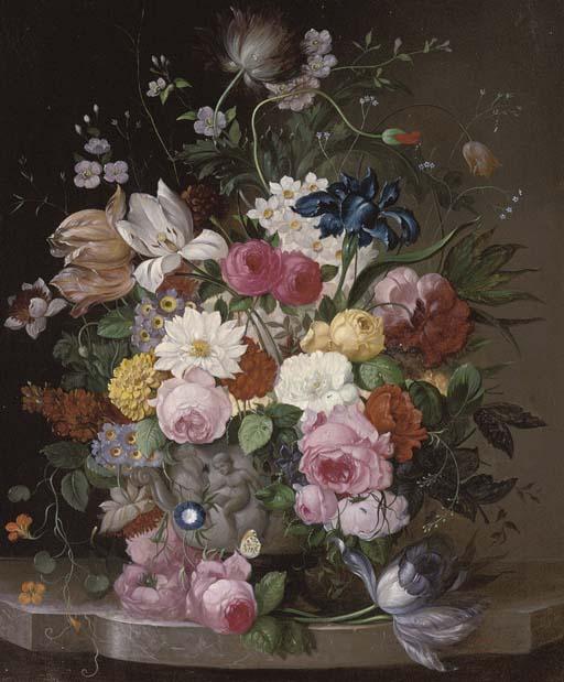 Franz Xaver Pieler - Summer blooms in a classical urn