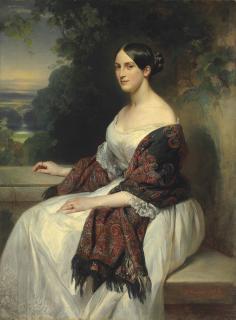 Franz Xaver Winterhalter - Portrait of Mrs Ackermann, three-quarter length, seated in a landscape