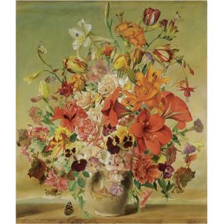 Franz Xaver Wolf - Austrian Blumenstillleben Mit Rosen, Stiefmütterchen Und Lillien (Still Life With Roses, Pansies And Lillies)