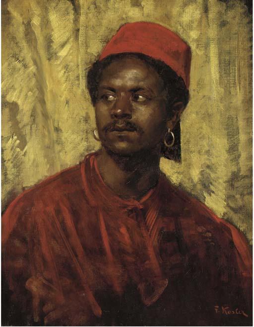 Franz Xavier Kosler - Portrait of an Egyptian man, head and shoulders, in a dark red coat
