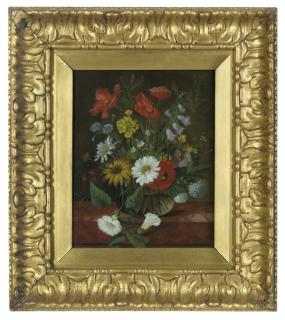 Franz Xavier Pieler - Summer flowers in a glass vase on a marble ledge