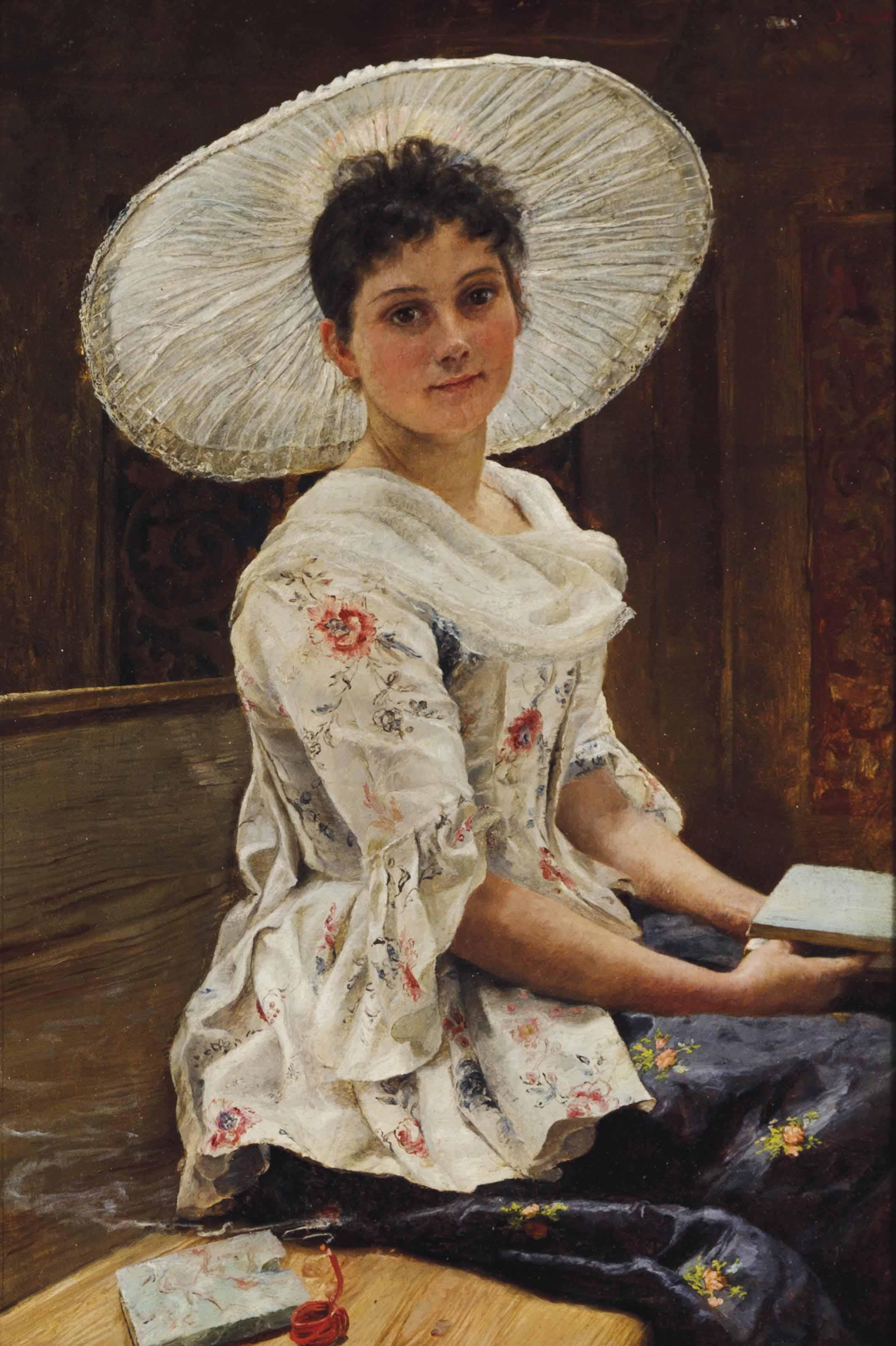 Franz Xavier Simm - Young Beauty In A White Hat