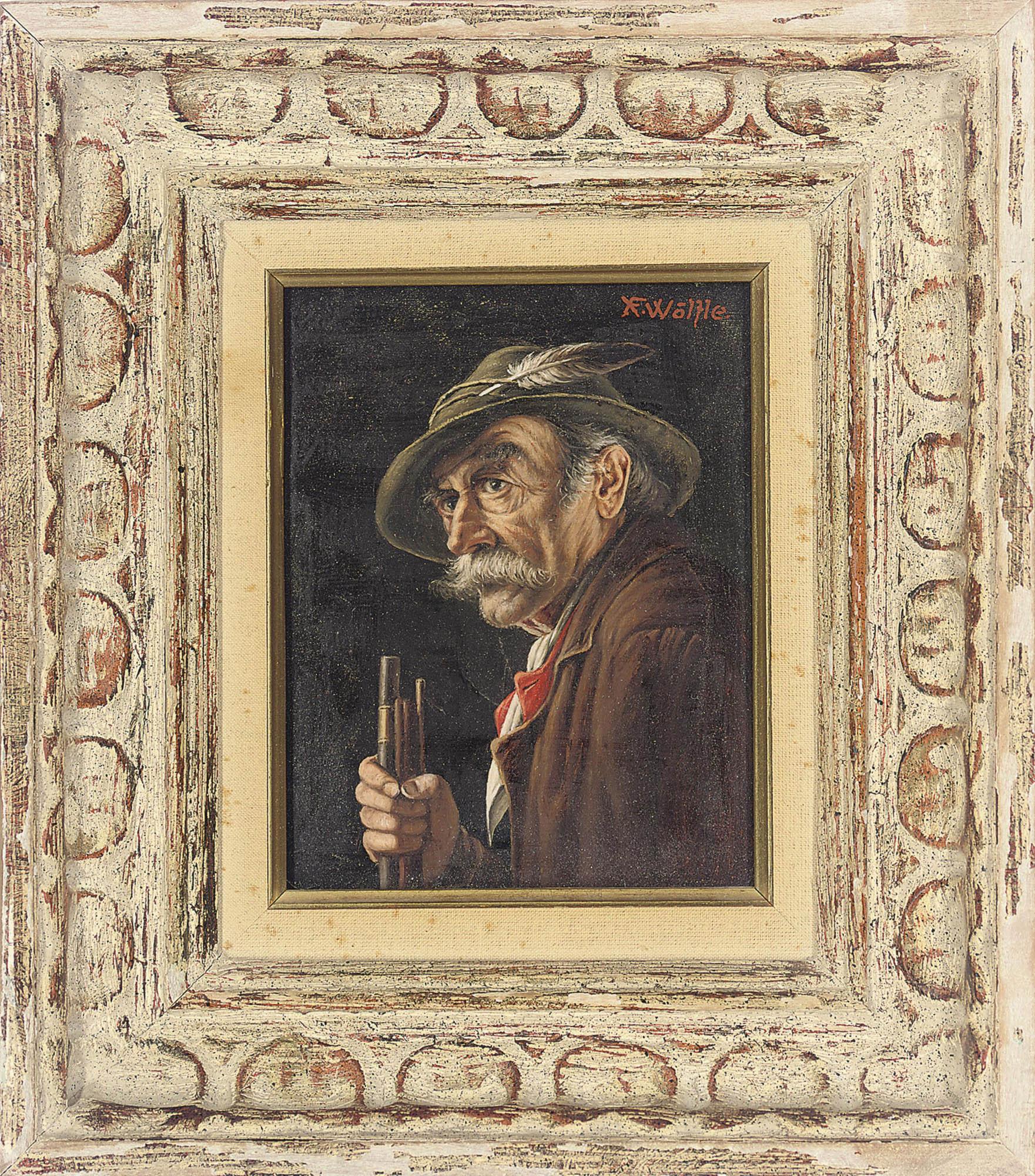 Franz Xavier Wölfle - The old hunter; and A portrait of a man, half-length, in a green coat