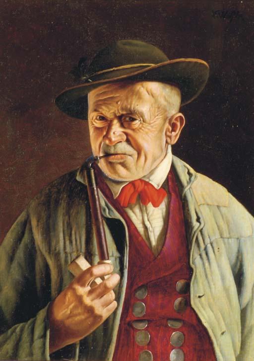 Franz Xavier Wolfle - A Gentleman Smoking A Pipe; And A Companion Painting