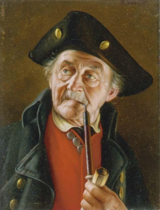 Franz Xavier Wolfle - An old man smoking a pipe; also a companion painting