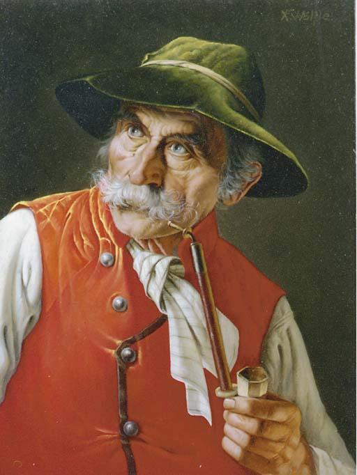 Franz Xavier Wolfle - An old man smoking a pipe