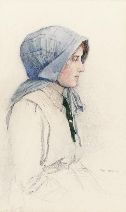 Fred Appleyard - Study of a young girl wearing a blue cotton bonnet