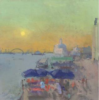 Fred Cuming, R.A. - Moored Liners, Waterside Cafe, Venice
