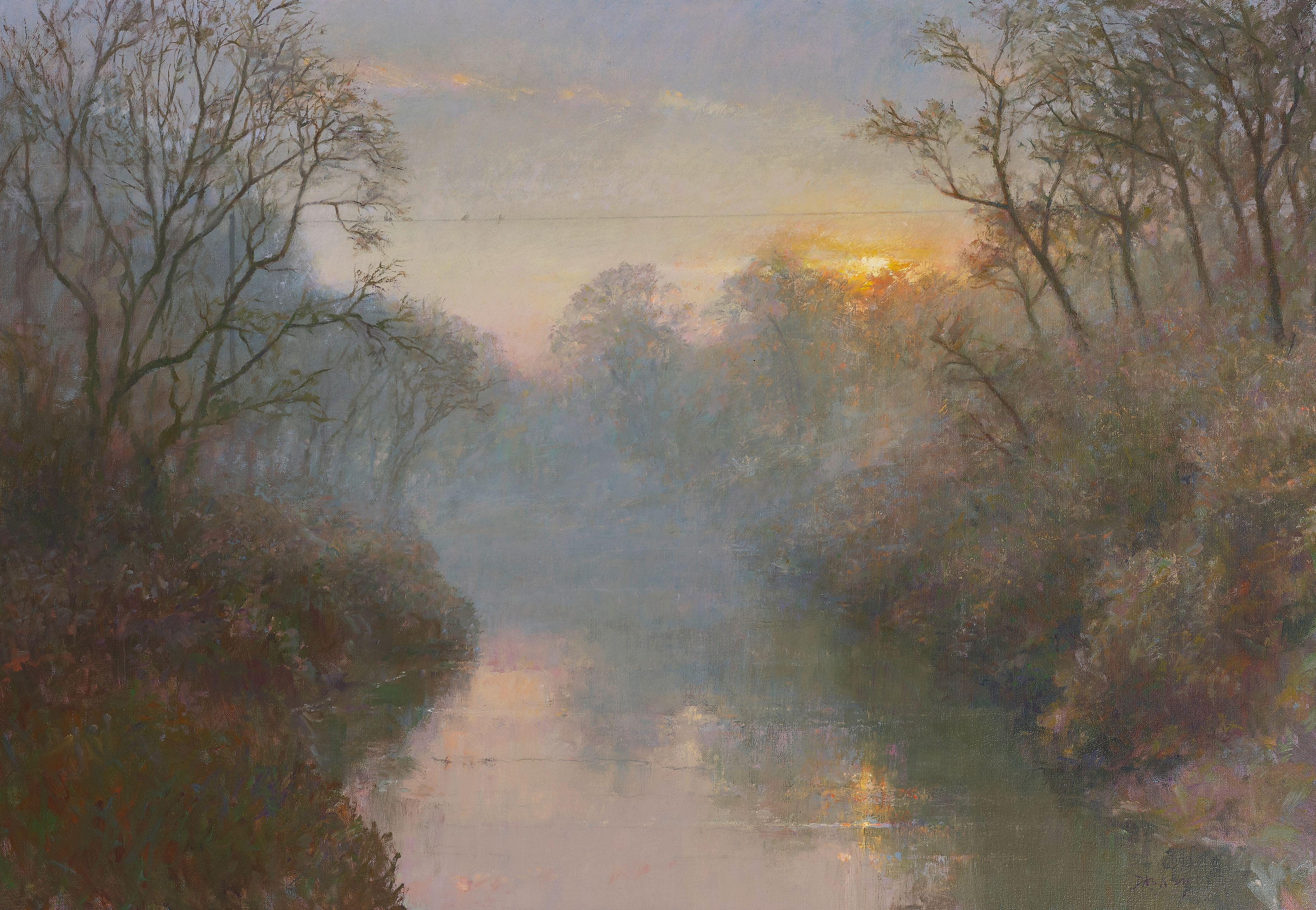 Fred Dalkey - Last Winter Light: Reflection on the River in the Mist 28 x 40 in. framed 31 1/2 x 43 1/2 in.