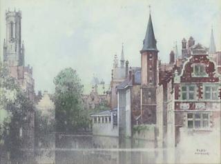 Fred Taylor - View of a cathedral city with canals