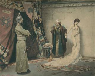 Fred Vezin - Ein Kuppler preist einem Tscherkessenhäuptling eine Sklavin an.