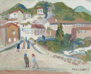 Fred Yates - Figures on the Bridge in les Pille