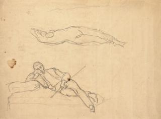 Frédéric Bazille - Homme à demi-couché sur un sopha (recto) ; Étude de nu debout (verso)