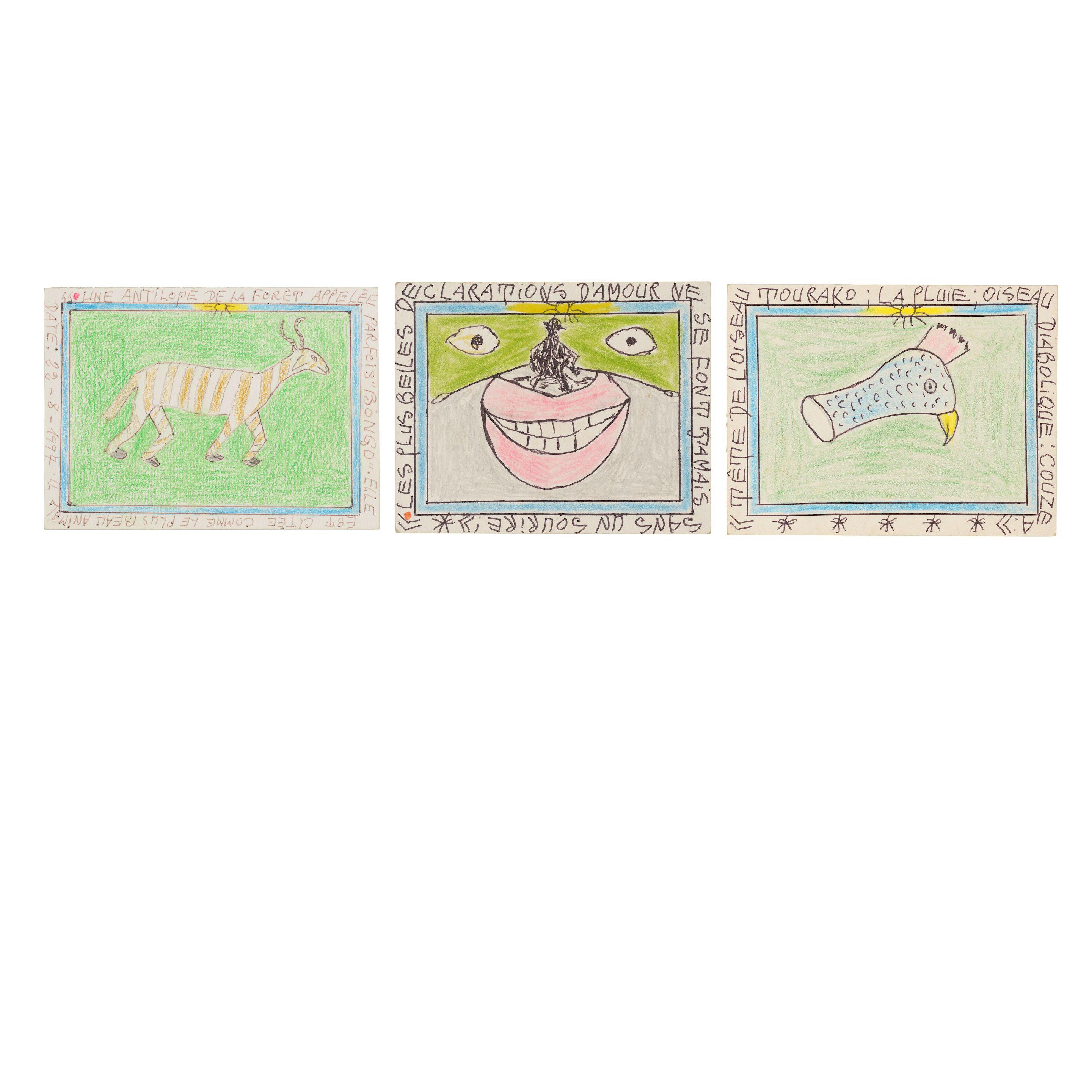 Frédéric Bruly Bouabré - Group of three works on paper, 1997-2006