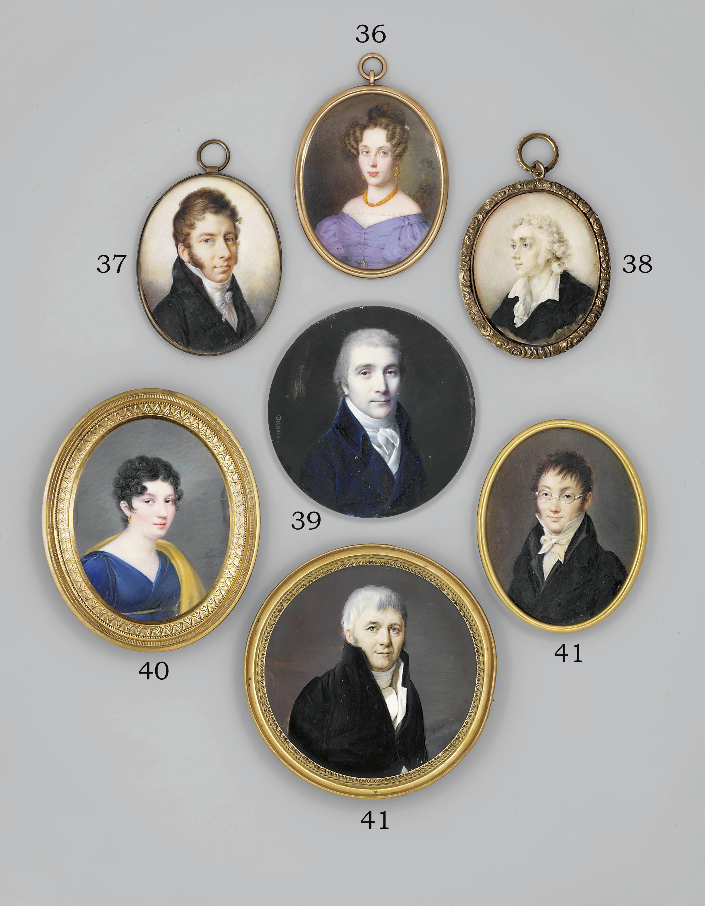 Frédéric Dubois - A young gentleman, in blue coat, white waistcoat and tied cravat, powdered hair