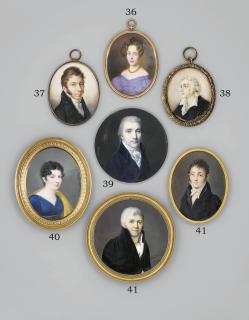 Frédéric Dubois - A young gentleman, in blue coat, white waistcoat and tied cravat, powdered hair