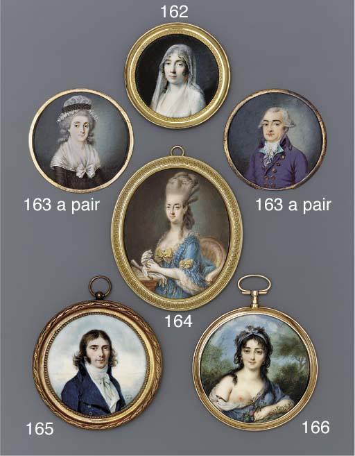 Frédéric Dubois - A young lady, facing left in white muslin dress and fichu stole, drop coral earrings, long embroidered lace veil in her curling dark hair