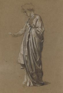 Frederic Lord Leighton, Bt., P.R.A. - Two studies of draped women, one seen from behind; one with a study of a kneeling man (verso)