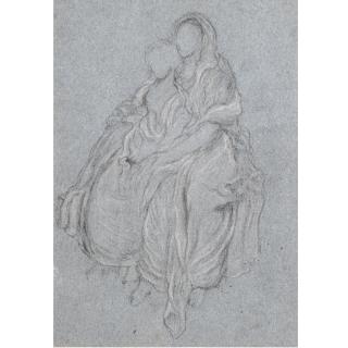 Frederic Lord Leighton P.R.A. - Drapery Study Of The Seated Girls Watching The Festival Procession In The Daphnephoria
