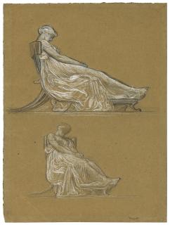 Frederic, Lord Leighton, P.R.A. - Two studies of a seated figure, for the frieze \'Music\'