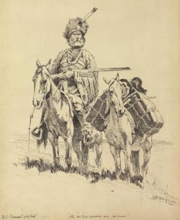 Frederic Remington - An Old-Time Mountain Man with His Ponies