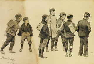 Frederic Remington - Newsboys Waiting For Delivery Time