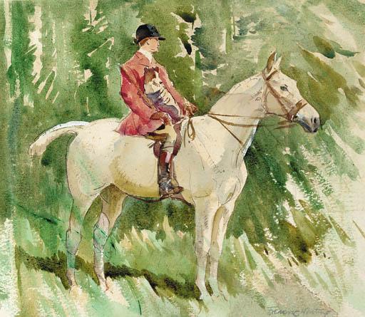 Frederic Whiting - A Huntsman On A Grey With His Dog