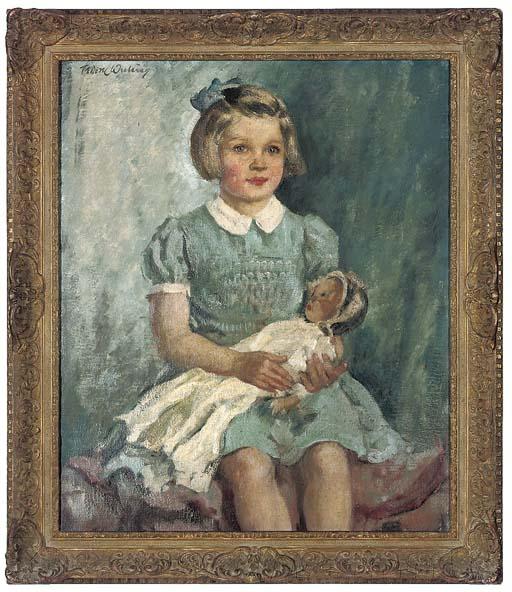 Frederic Whiting - Portrait of Miss Susan MaConochie, seated three-quarter-length, with her favourite doll