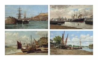 Frederick A. Winkfield - St Helier, Jersey; The Thames, with St Paul\'s beyond; The shore at Hastings; and Along the riverbank