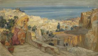Frederick Arthur Bridgman - American arab Women On A Rooftop, Algiers Beyond