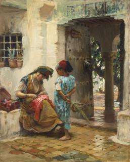 Frederick Arthur Bridgman - American the Sewing Lesson