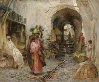 Frederick Arthur Bridgman - Going To The Bath On Rue du Sphinx, Algiers