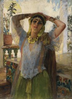 Frederick-Arthur Bridgman - Jeune Orientale Sur Une Terrassefrederick-Arthur Bridgman ; Young Oriental Woman On A Terrace ; Signed Lower Left And Traces Of Date Lower Right ; Oil On Canvas, Unframed