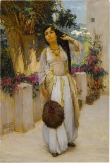 Frederick Arthur Bridgman - Woman Of Algiers On A Balcony (A Variant)