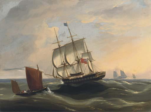 Frederick Calvert - A Crowded Merchantman Passing The Paddle Packet At Sea