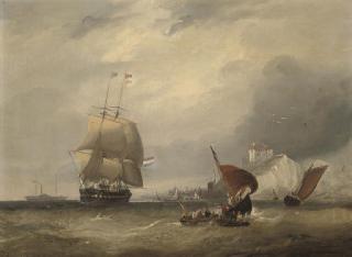 Frederick Calvert - A Dutch merchantman running out of a channel port
