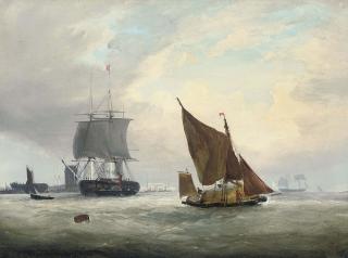 Frederick Calvert - A hay barge and other shipping on the Medway (illustrated); and Hauling in the nets