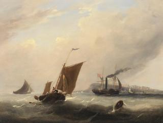 Frederick Calvert - A steam packet entering Scarborough; Troops embarking off Whitby, a pair each 40.4 x 53cm (15 7/8 x 20 7/8in). (2)