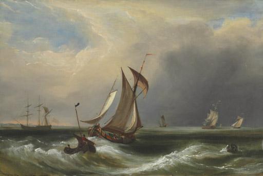 Frederick Calvert - Fishing boats off a coast with other shipping