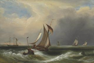 Frederick Calvert - Fishing boats off a coast with other shipping