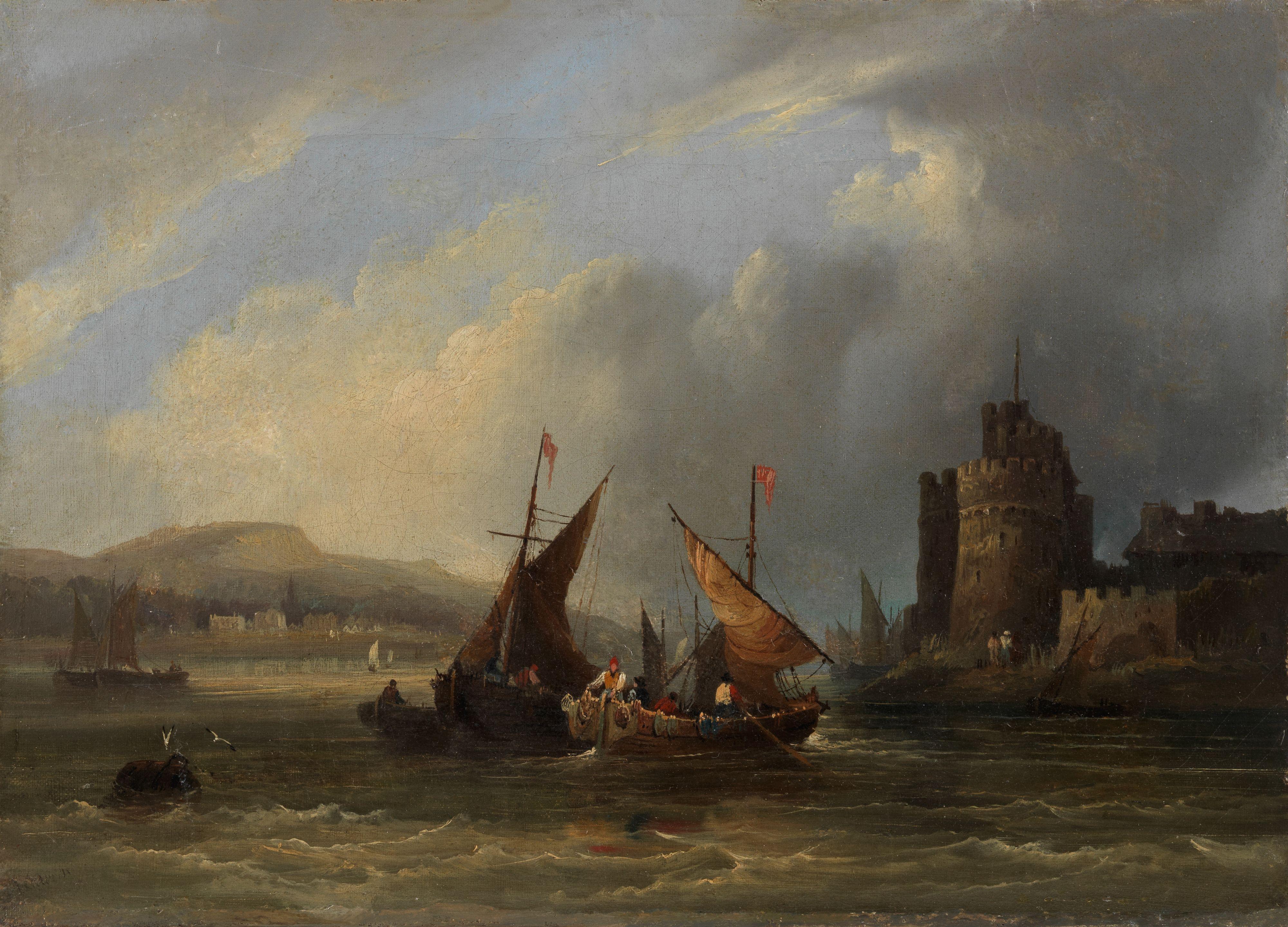 Frederick Calvert - Fishing boats off Dartmouth Castle unframed