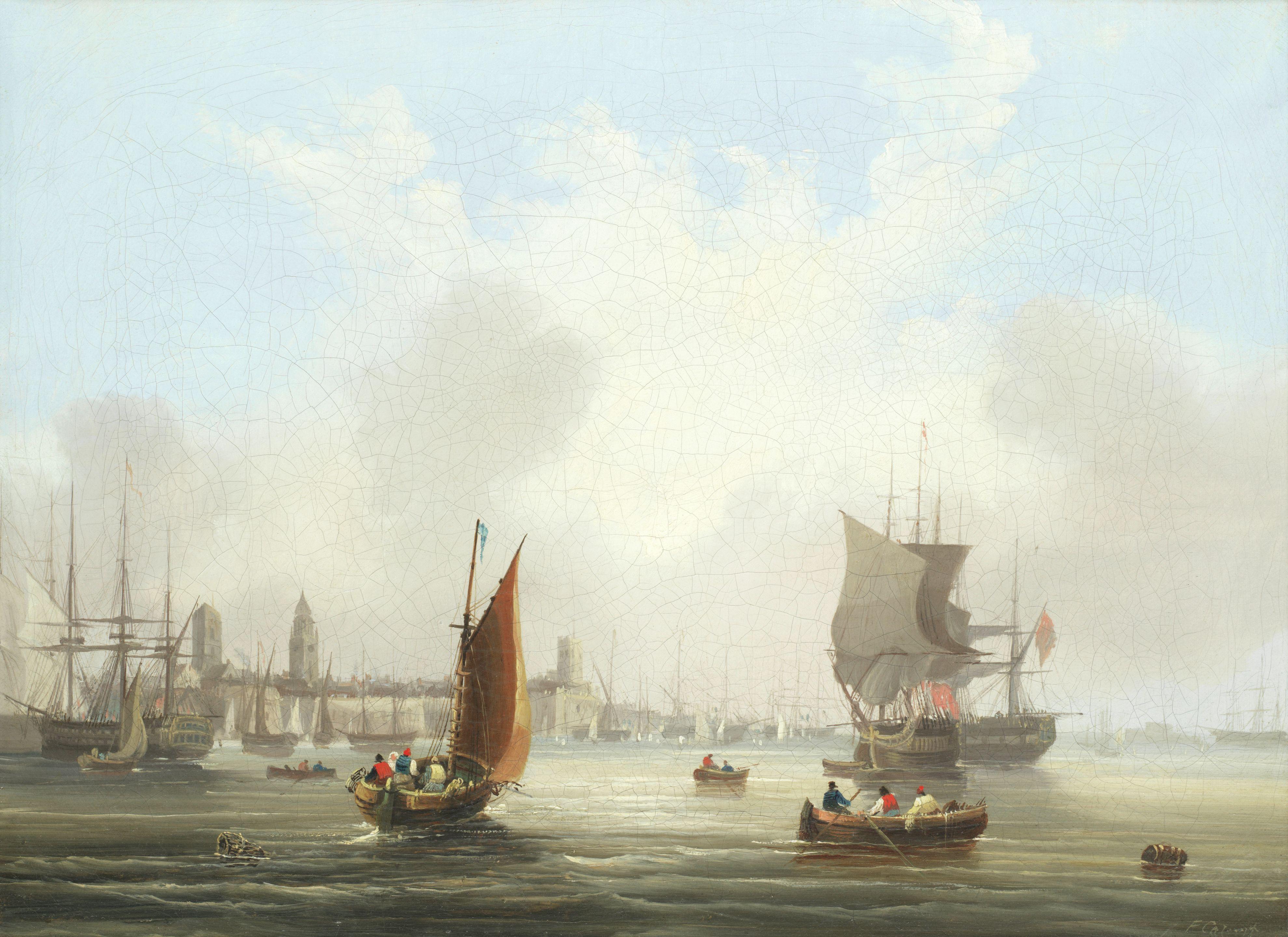 Frederick Calvert - Shipping Off A Fortified City