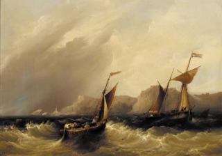 Frederick Calvert - Small craft off a rocky coastline