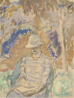 Frederick Carl Frieseke - Femme assise dans un jardin